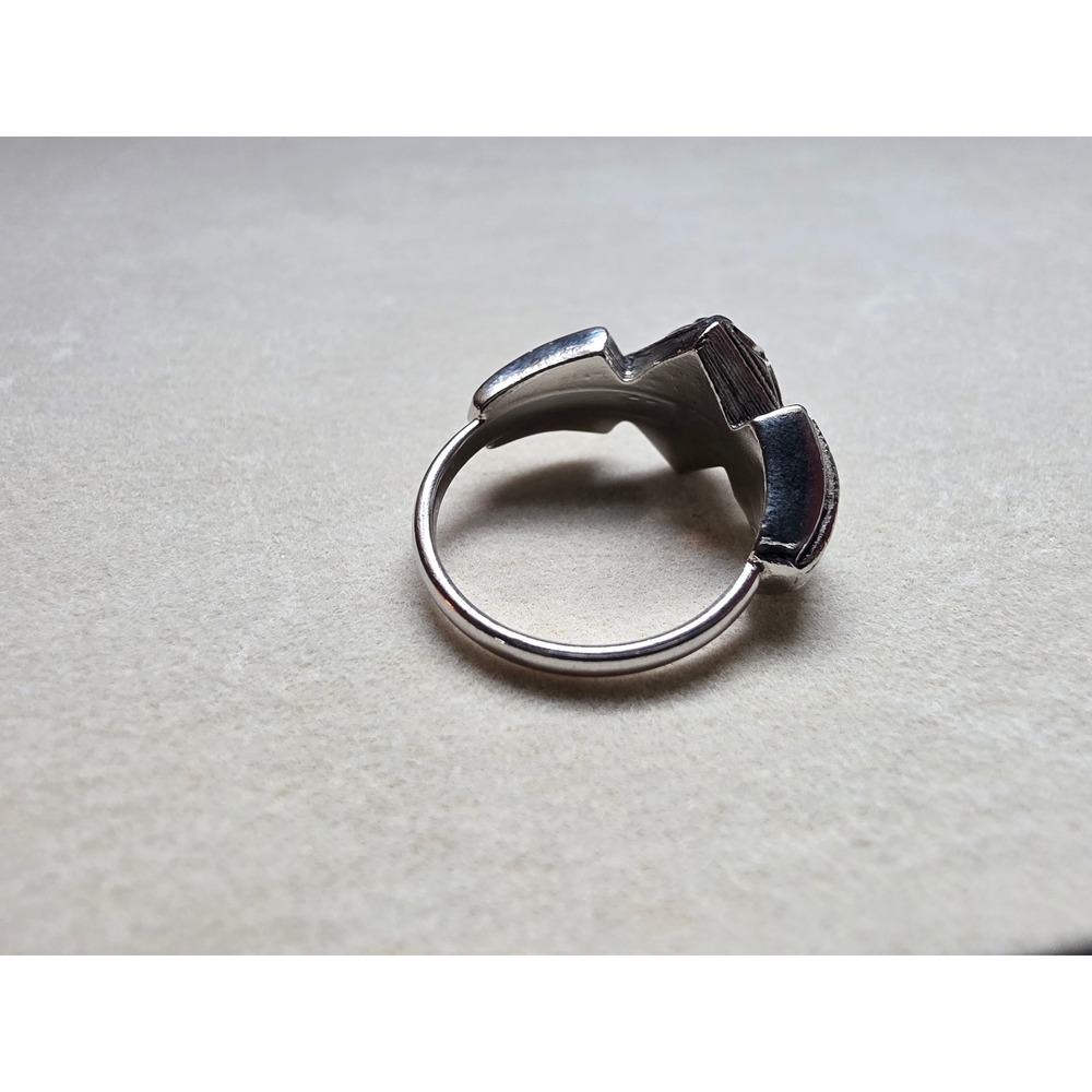 Vintage Art Deco Silver Tone Crystal‎ Geometric Filigree Ring Size 5 - Picture 2 of 6